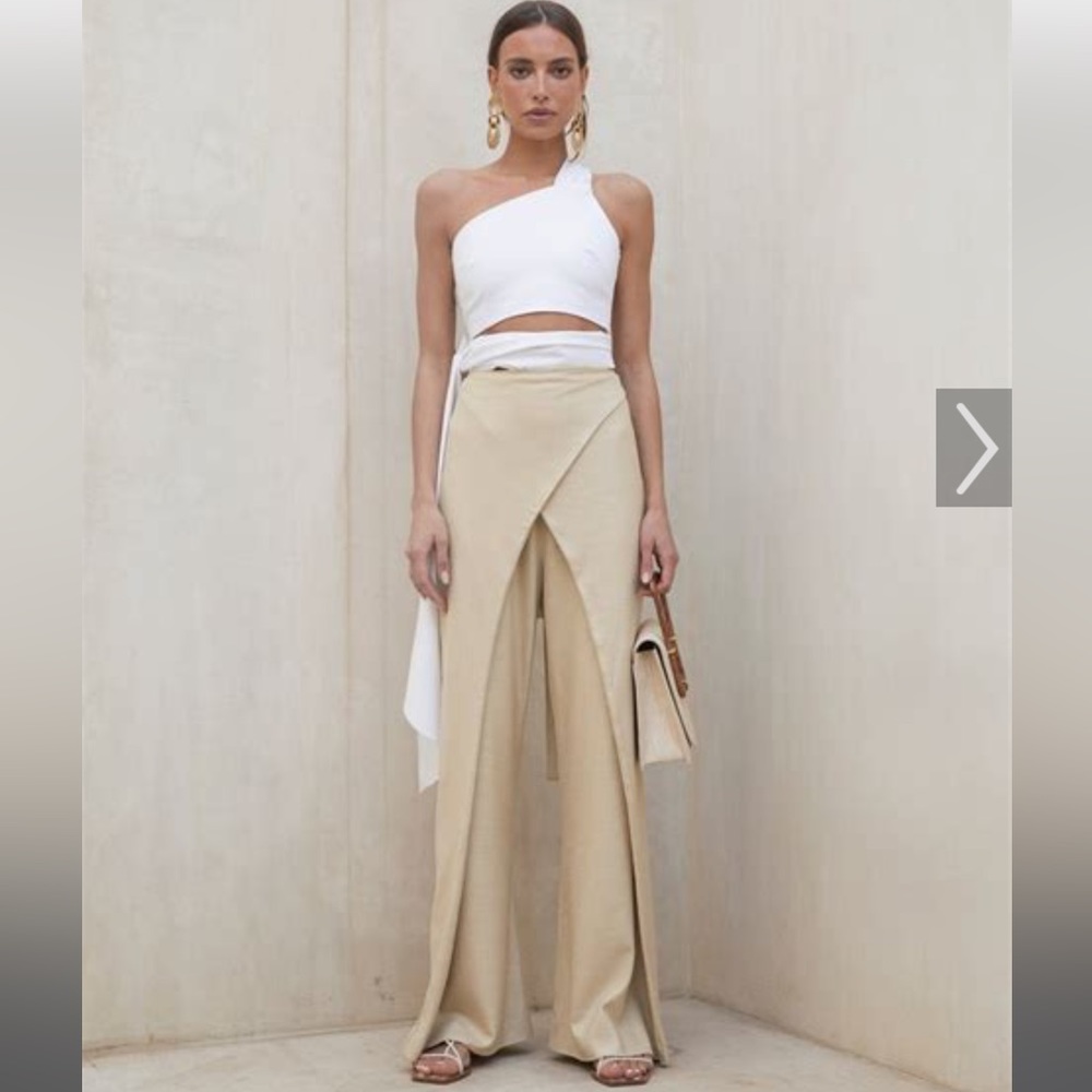 Cult Gaia Claudette Wide Leg Wrap Pants - Sand Size M